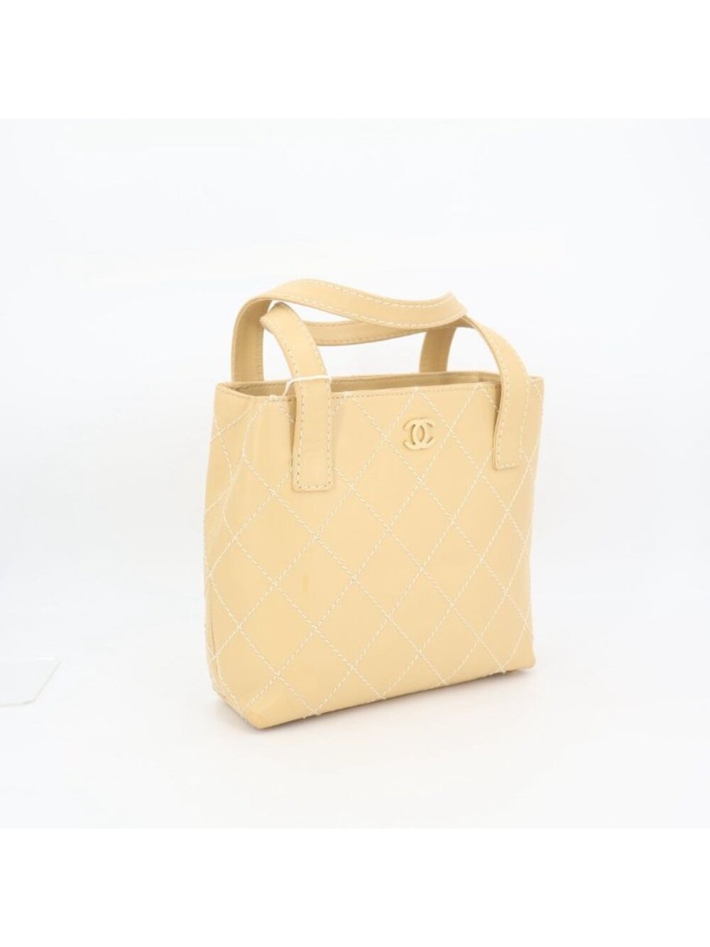 Chanel Wild Stitch Handbag Beige Gold Leather Tote
